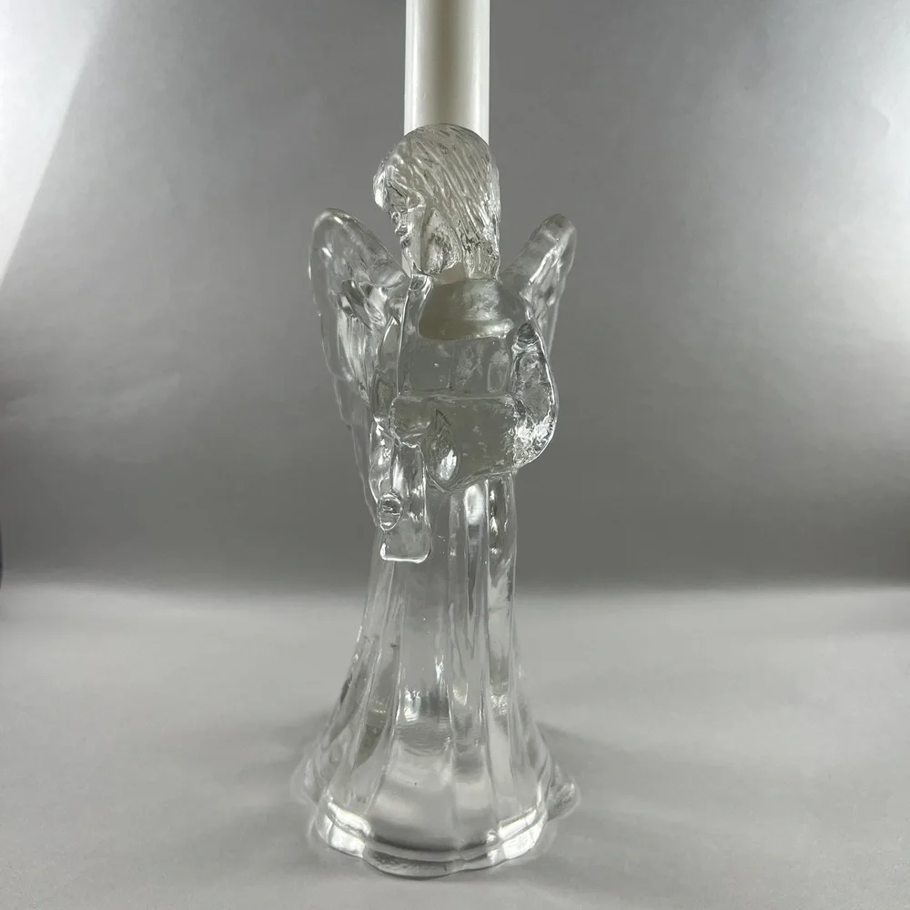 Vintage Christmas Angel Glass Taper Candle Holder Play The Trumpet Celestial - Picture 8 of 8